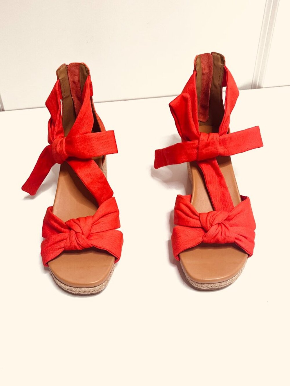 UGG Yarrow Suede Red Spadrille Wedge Sandals Ankle Tie Wrap Shoes Size US 6 - Picture 2 of 14